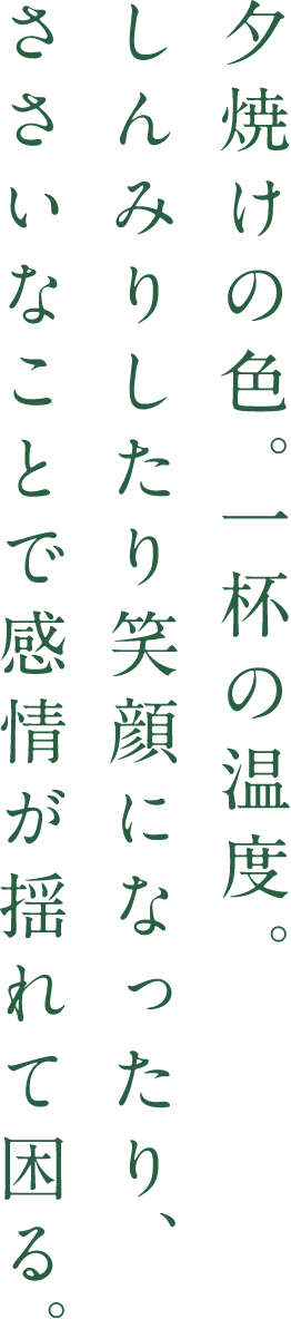 夕焼けの色。一杯の温度。しんみりしたり笑顔になったり、ささいなことで感情が揺れて困る。