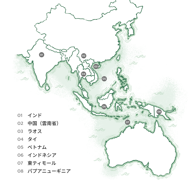 アジア太平洋のコーヒー生産地マップ